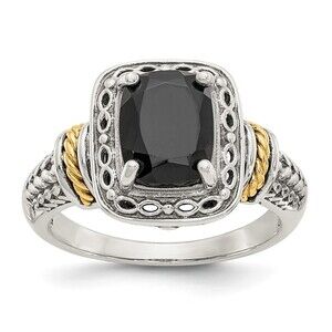 925 Sterling Silver Genuine Fine Jewelry 14K Accent Antiqued Black Onyx Ring